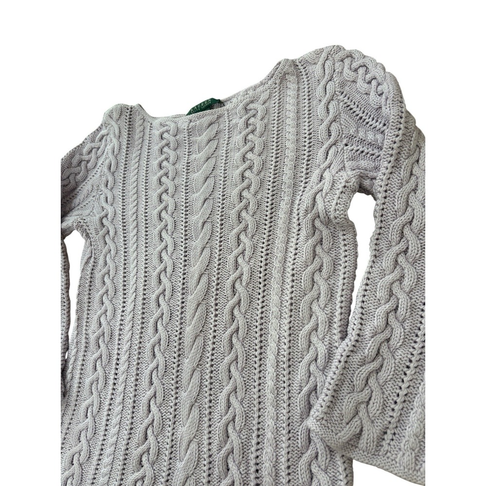 Vtg 90s Lauren Ralph Lauren Pale Purple Cable Knit Sweater Pullover Boatneck M - Picture 3 of 8